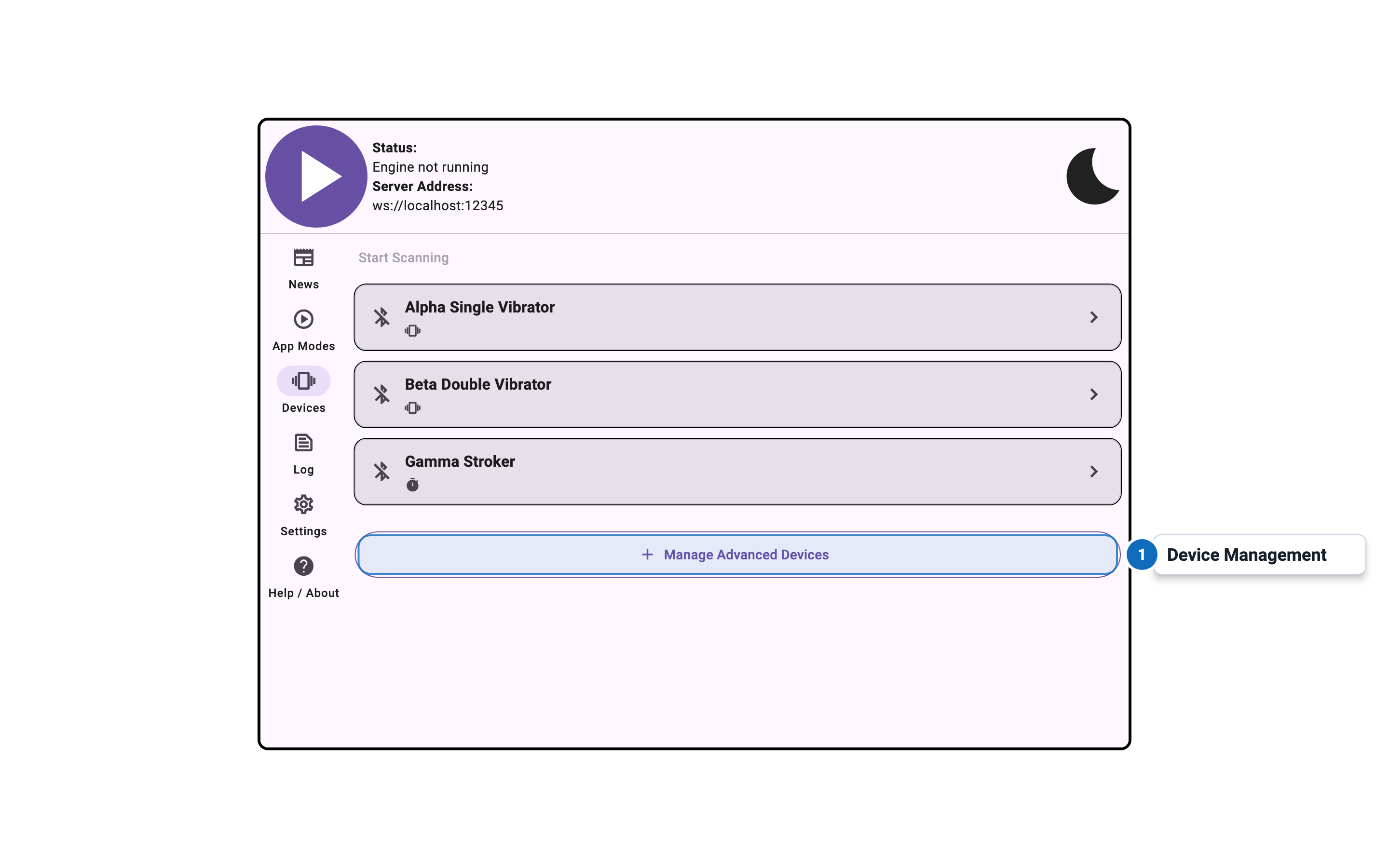 Intiface Central Desktop Advanced Device Entry Window