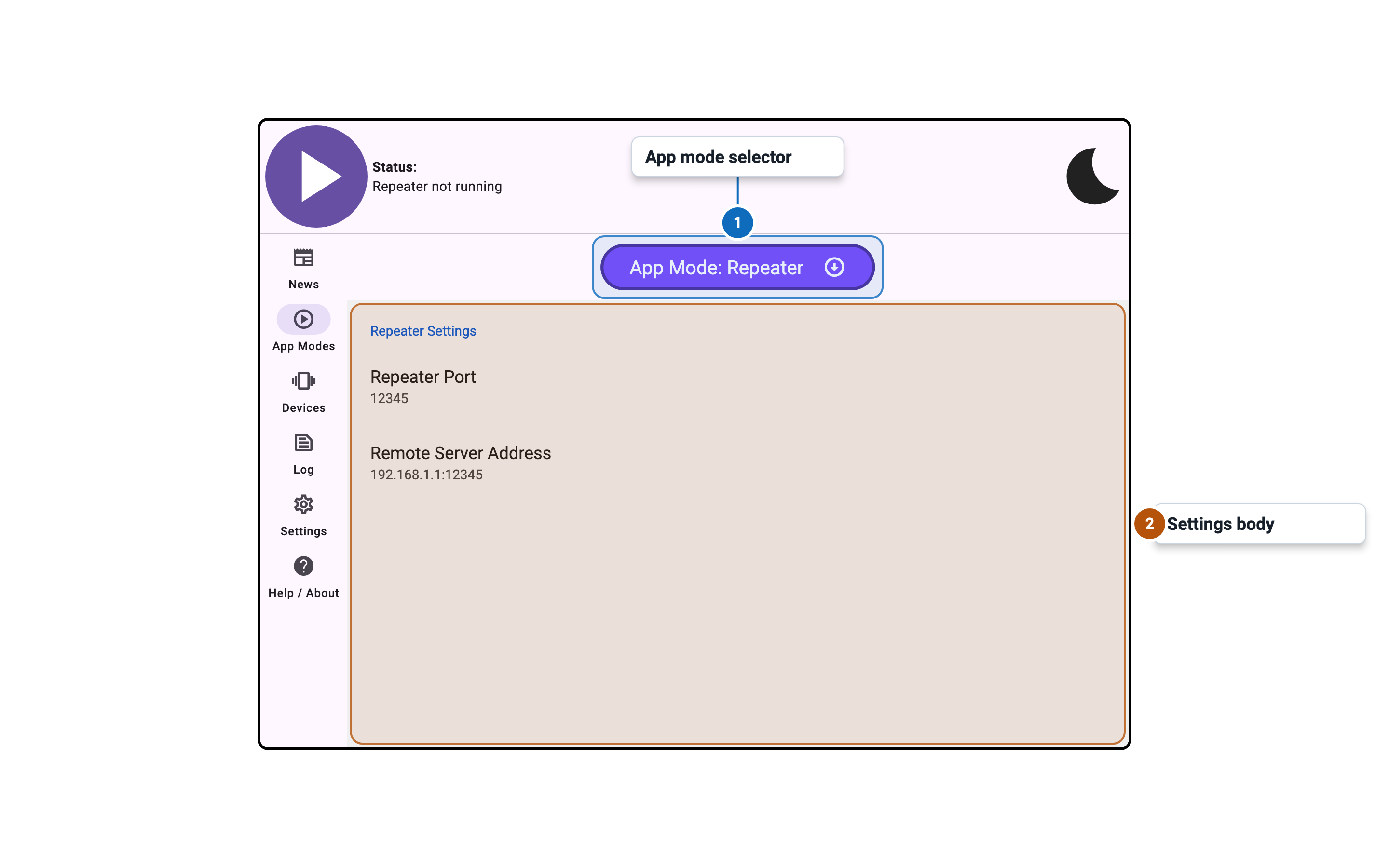 Intiface Central Desktop App Modes Repeater Tab