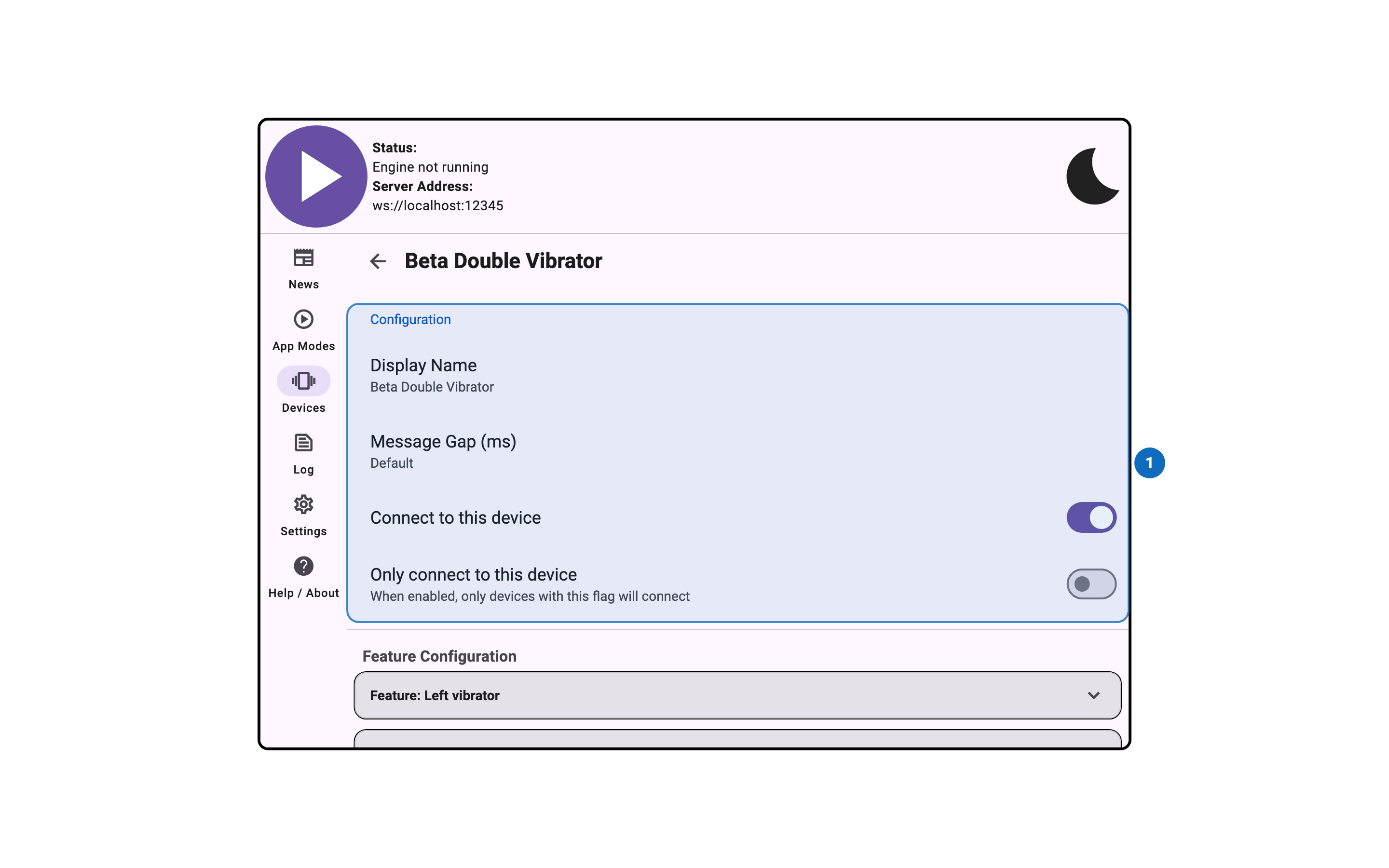 Intiface Central Desktop Device Configuration Window