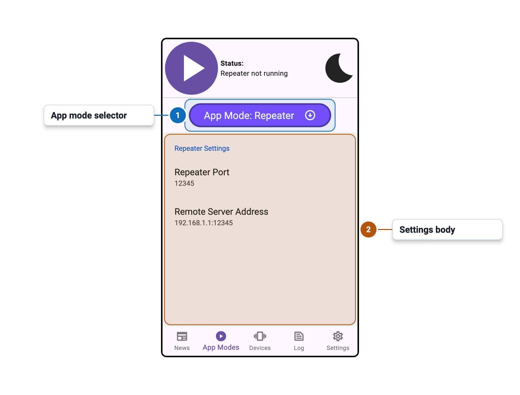 Intiface Central Mobile App Modes Repeater Tab