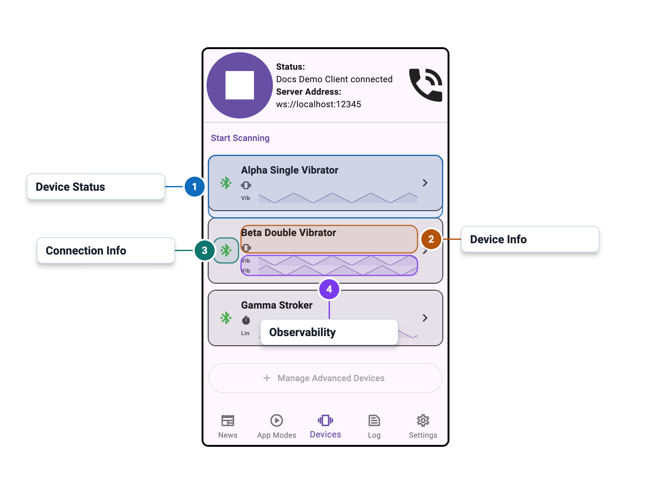 Intiface Central Mobile App Modes Tab